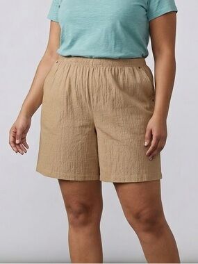 😍SHOW SPECIAL IMAGE Beige Seersucker Shorts Stretch Waist 22W